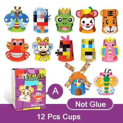 12pcs Children 3D DIY handmade paper cups sticker