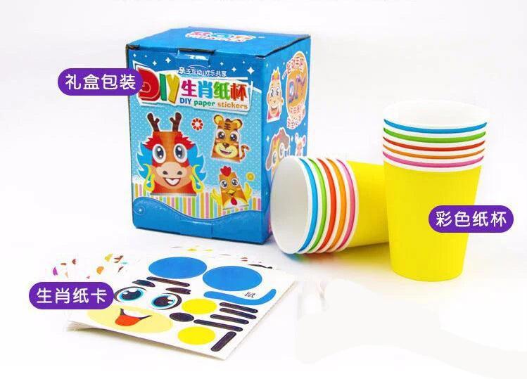 12pcs Children 3D DIY handmade paper cups sticker