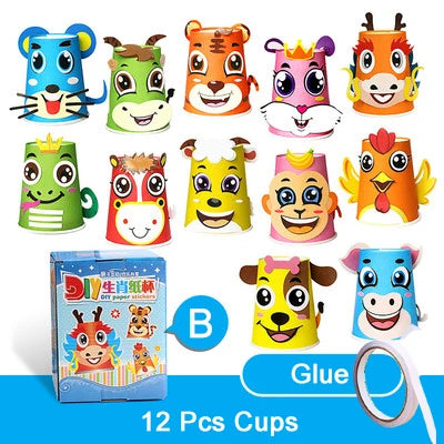 12pcs Children 3D DIY handmade paper cups sticker