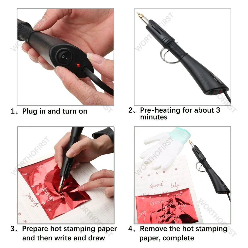 EU Plug Heated Foil Pen Hot Stamping Applicator Kit
