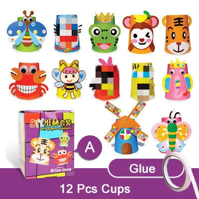 12pcs Children 3D DIY handmade paper cups sticker