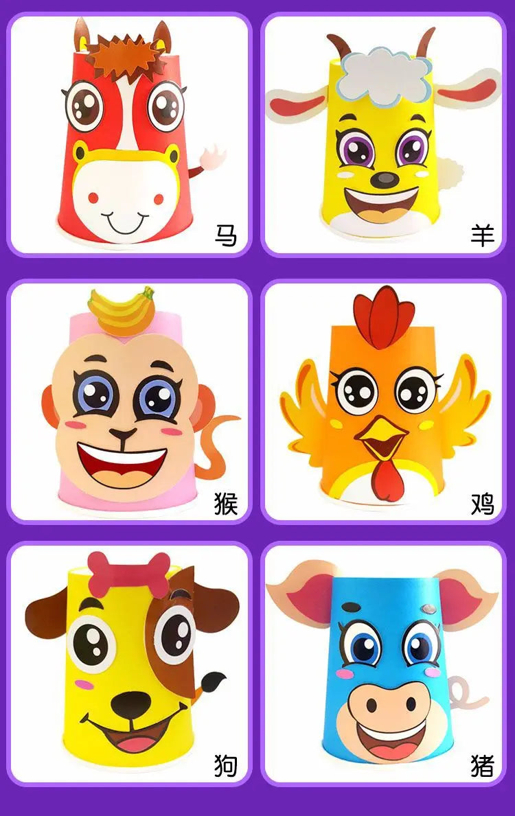 12pcs Children 3D DIY handmade paper cups sticker