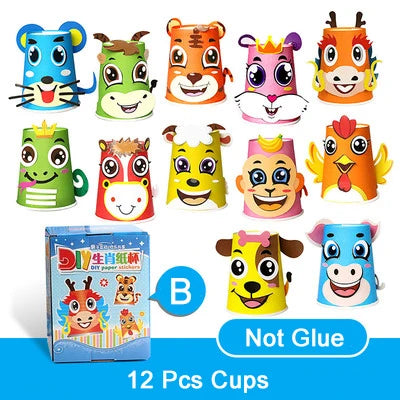 12pcs Children 3D DIY handmade paper cups sticker