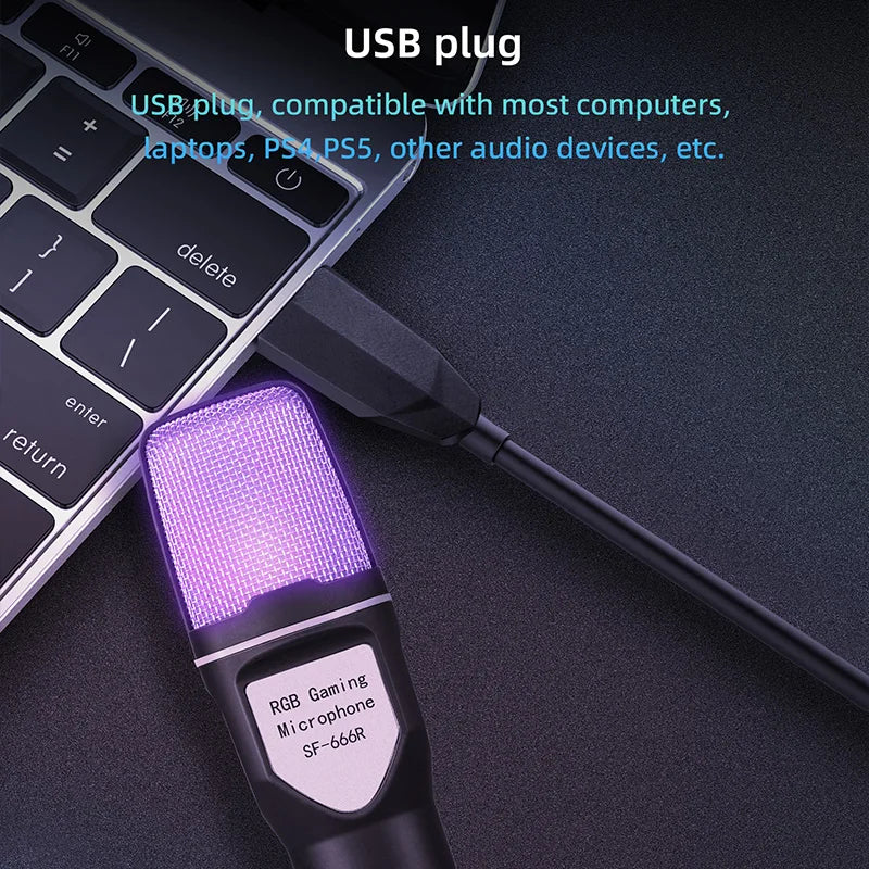 USB Microphone RGB Microfone Condensador noise reduction