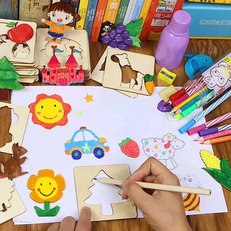 Kids Drawing Toys Montessori DIY Painting Stencils