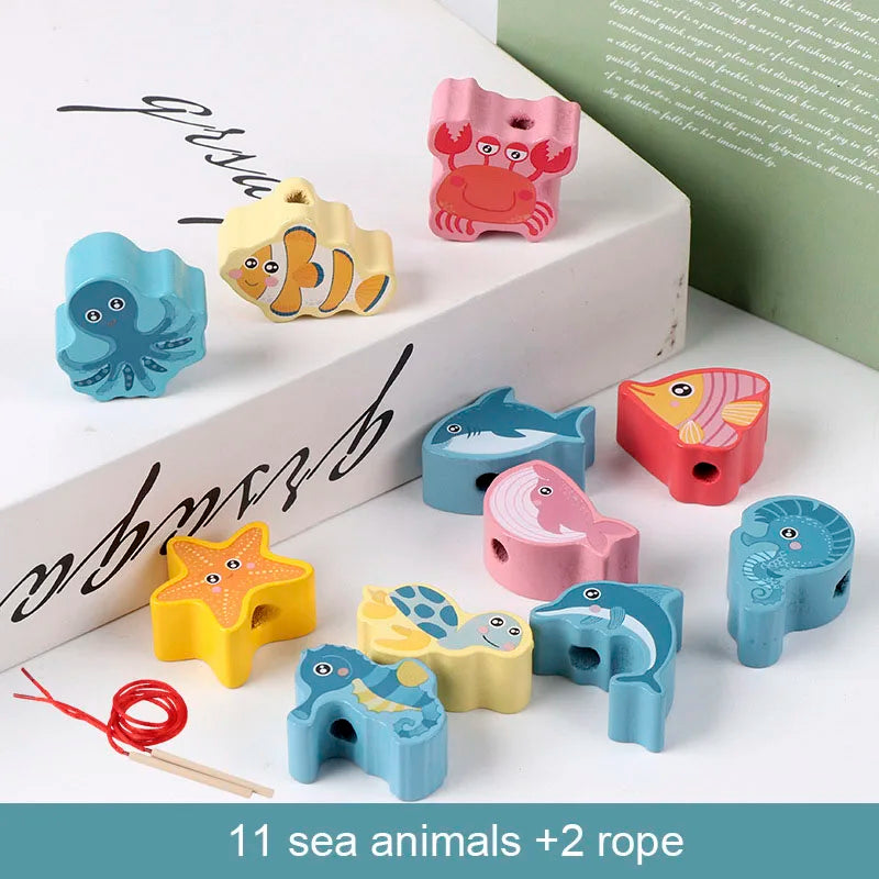 Kids Montessori Wooden Lacing Toy