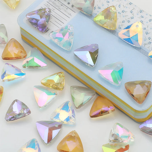 Crystal Glass Triangle Pendants Loose Gem Beads