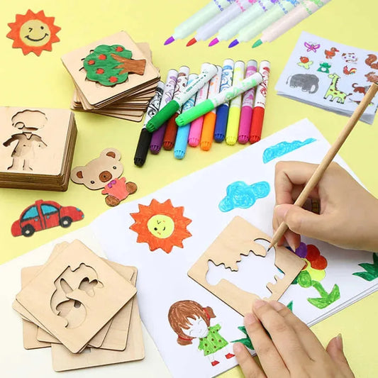 Kids Drawing Toys Montessori DIY Painting Stencils