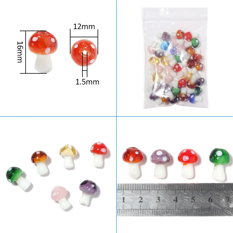 Colourful Lampwork Beads Glass Mushroom