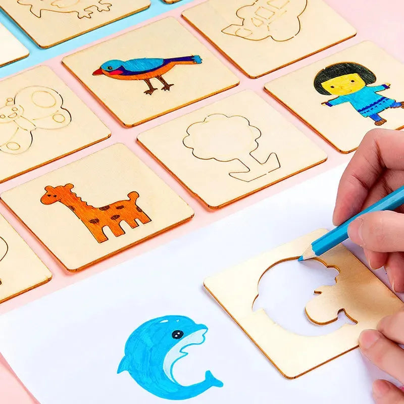 Kids Drawing Toys Montessori DIY Painting Stencils