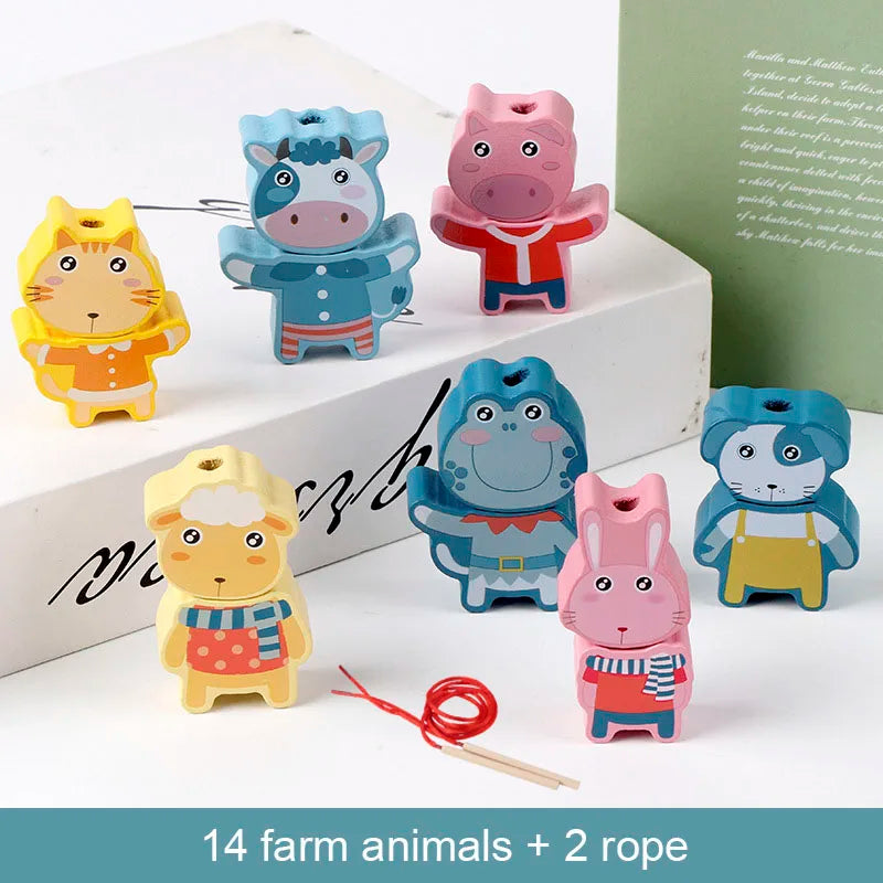 Kids Montessori Wooden Lacing Toy
