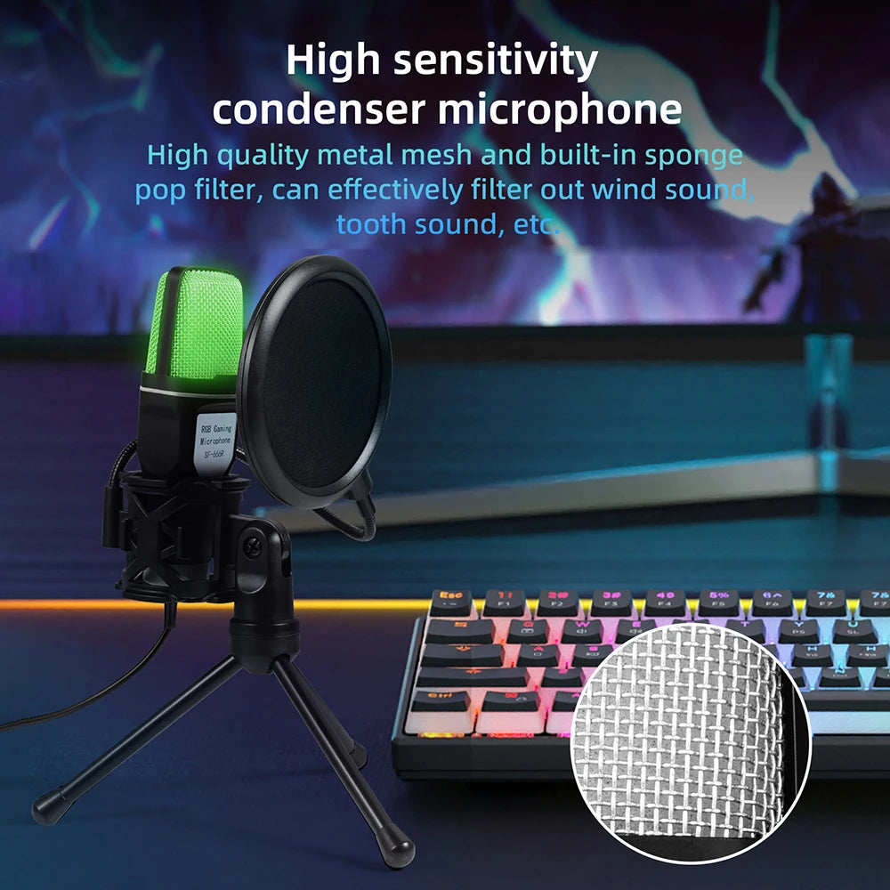 USB Microphone RGB Microfone Condensador