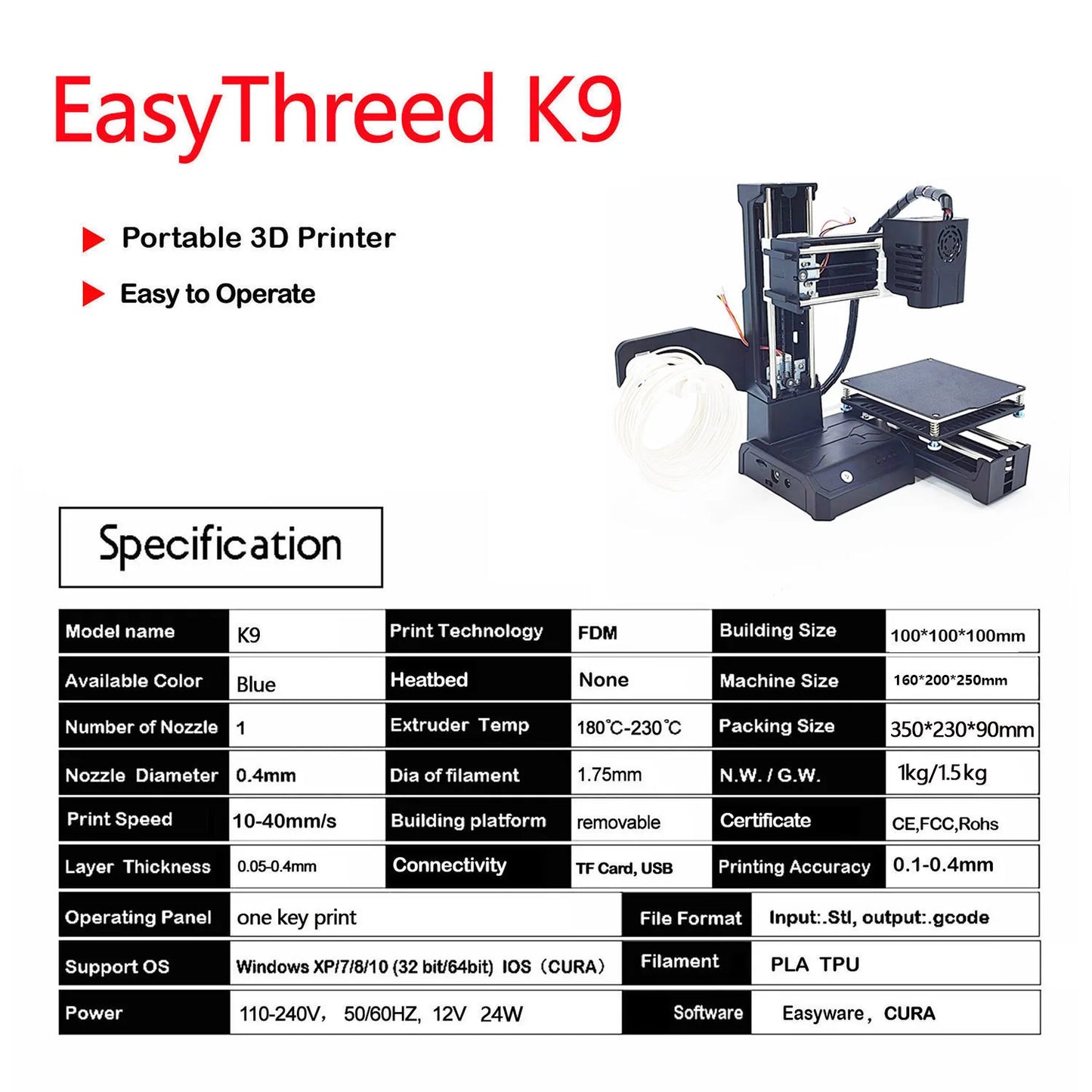 K9 Mini 3D Printer
