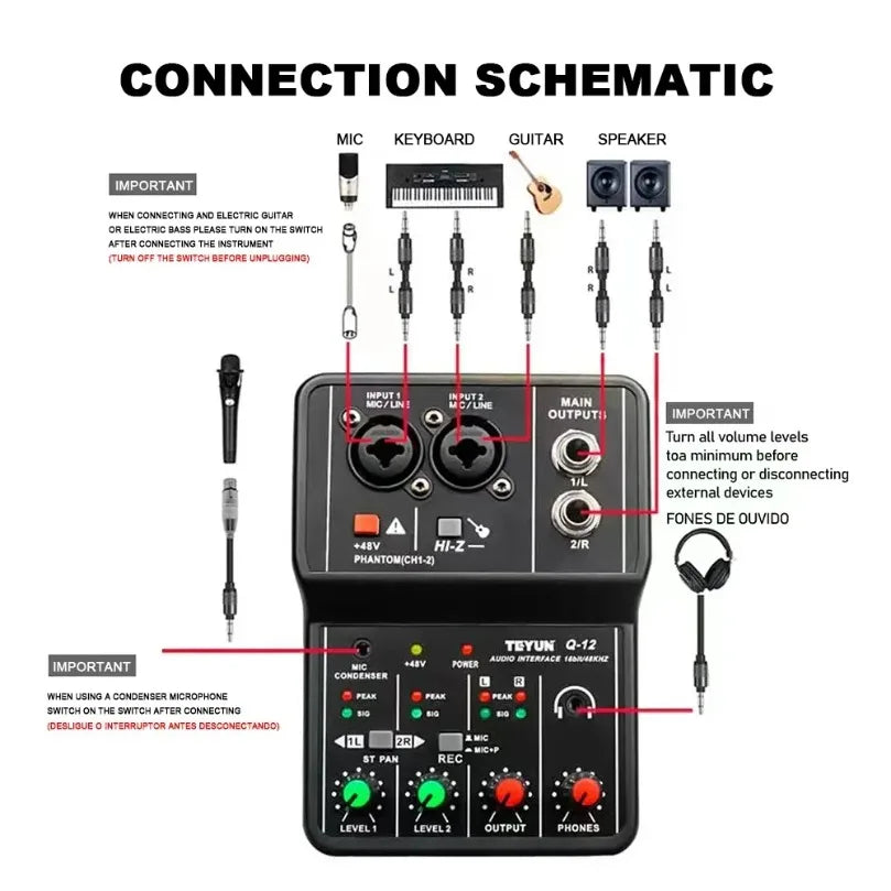 2 Channels Console Mini USB MIXER