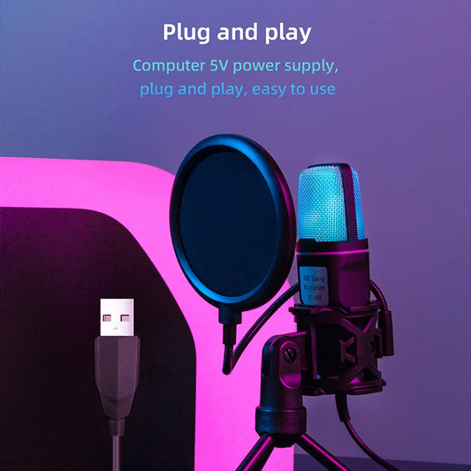 USB Microphone RGB Microfone Condensador noise reduction