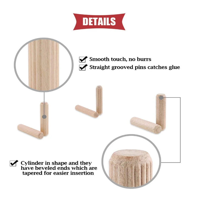 Round Fluted Wood Craft Dowel Pins