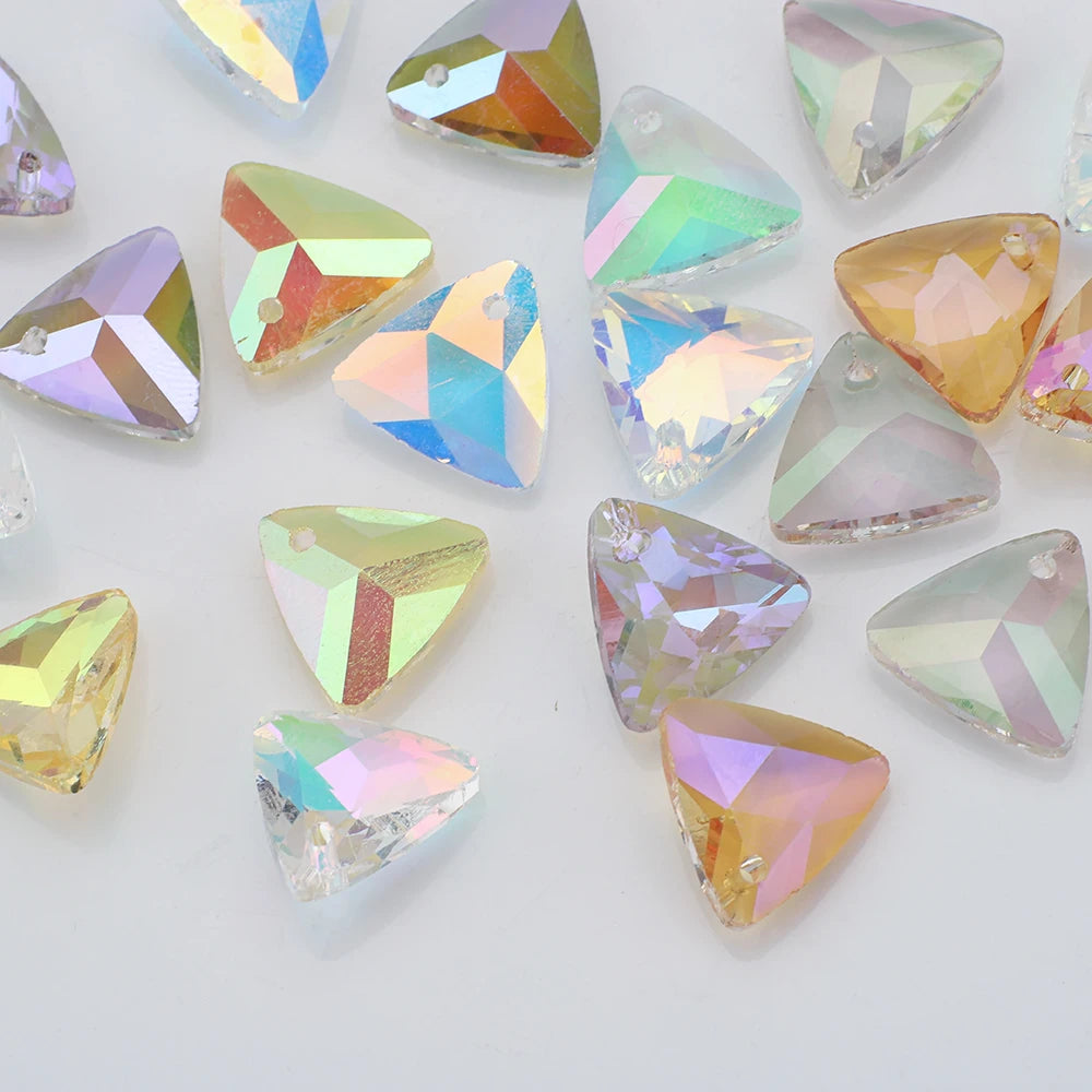 Crystal Glass Triangle Pendants Loose Gem Beads