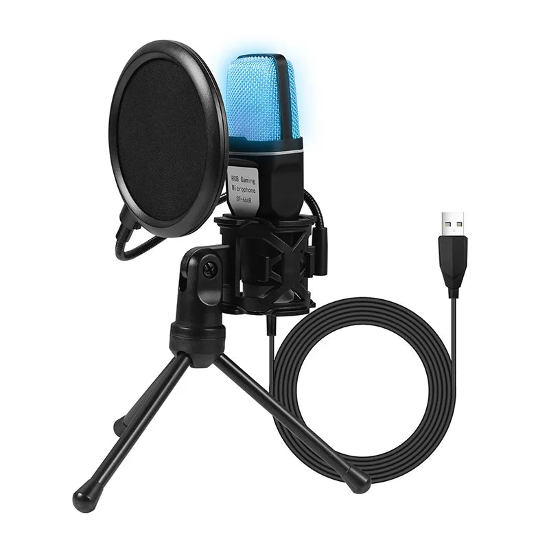 USB Microphone RGB Microfone Condensador noise reduction