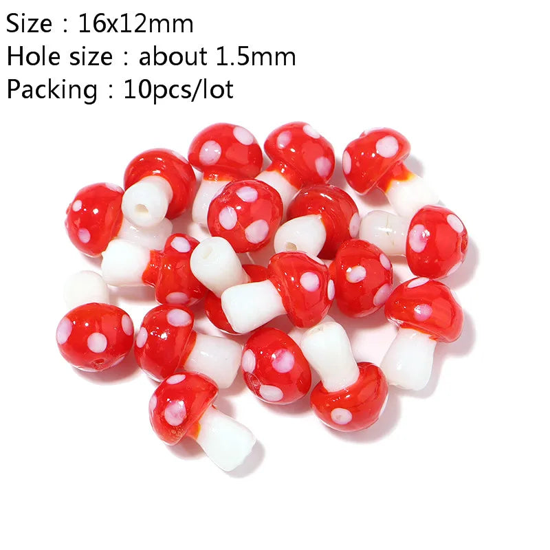 Colourful Lampwork Beads Glass Mushroom