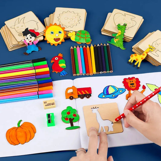 Kids Drawing Toys Montessori DIY Painting Stencils