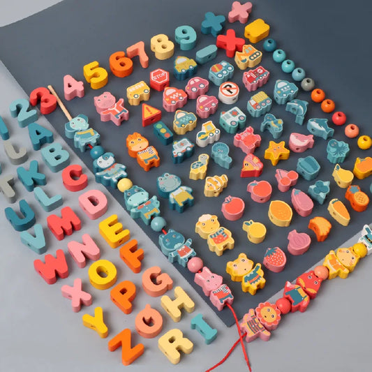 Kids Montessori Wooden Lacing Toy