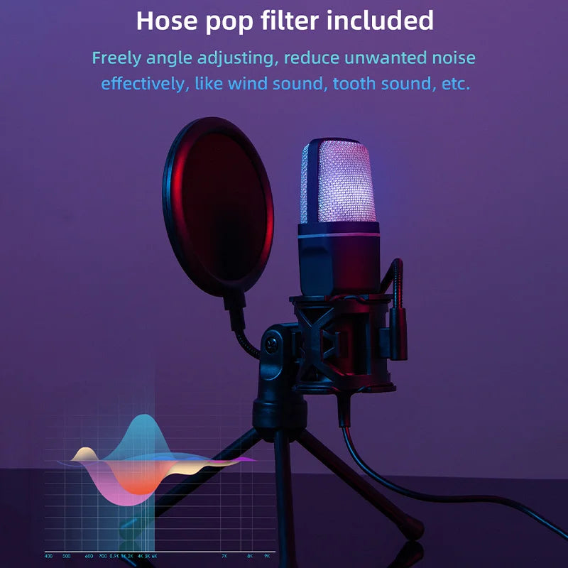USB Microphone RGB Microfone Condensador noise reduction