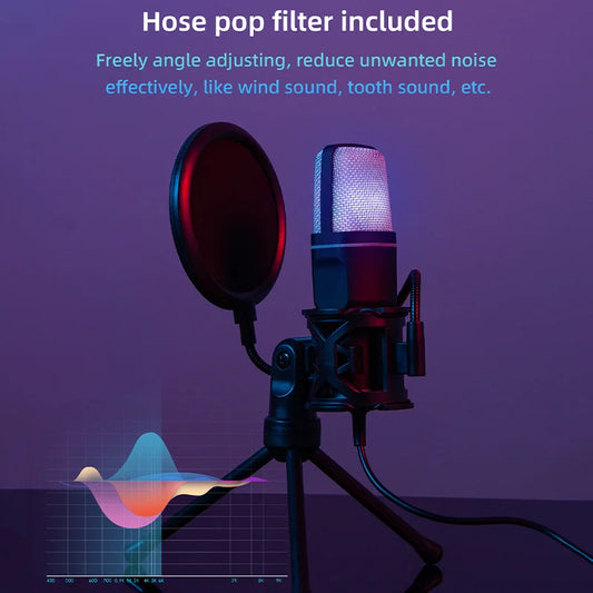 USB Microphone RGB Microfone Condensador noise reduction