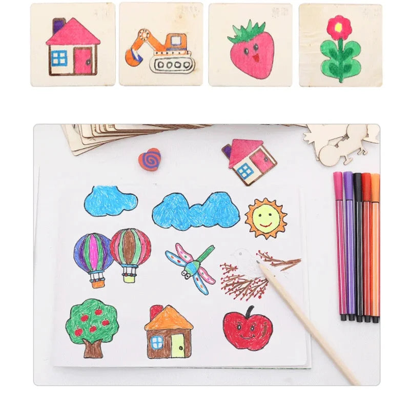 Kids Drawing Toys Montessori DIY Painting Stencils