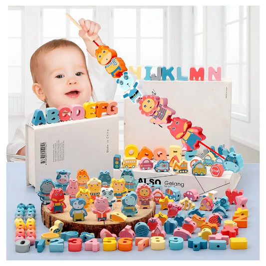 Kids Montessori Wooden Lacing Toy