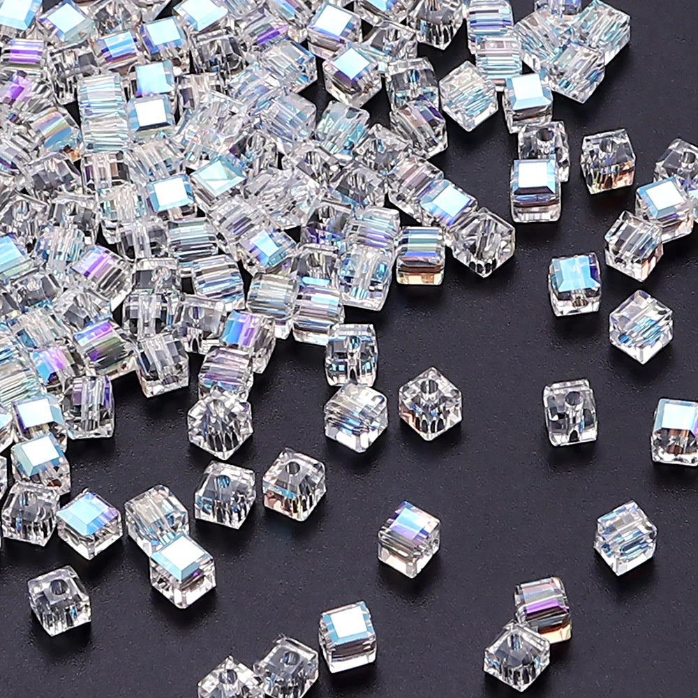 Square Faceted Glass Crystal Beads