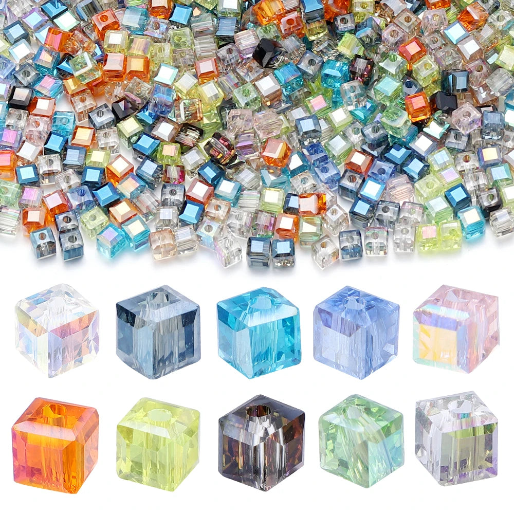Square Faceted Glass Crystal Beads