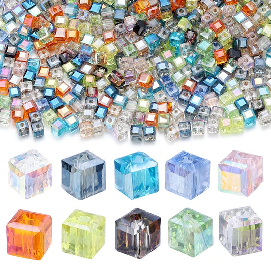 Square Faceted Glass Crystal Beads