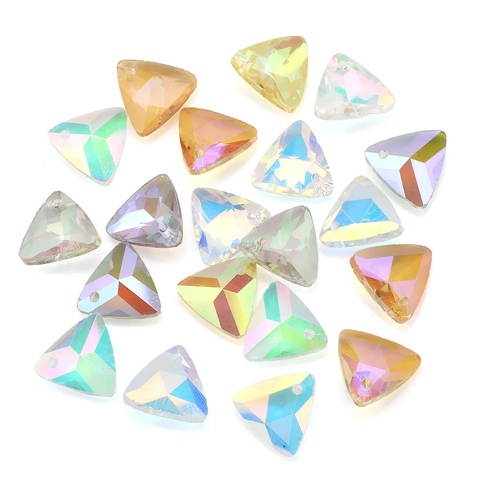 Crystal Glass Triangle Pendants Loose Gem Beads