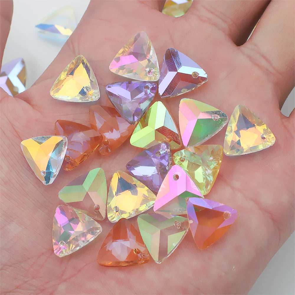 Crystal Glass Triangle Pendants Loose Gem Beads