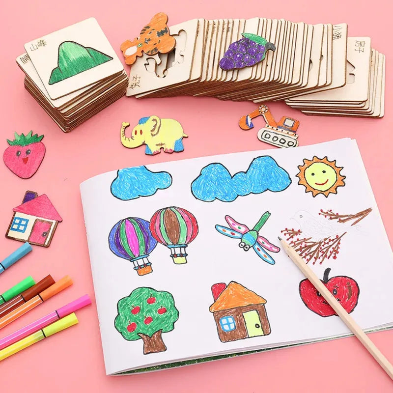 Kids Drawing Toys Montessori DIY Painting Stencils