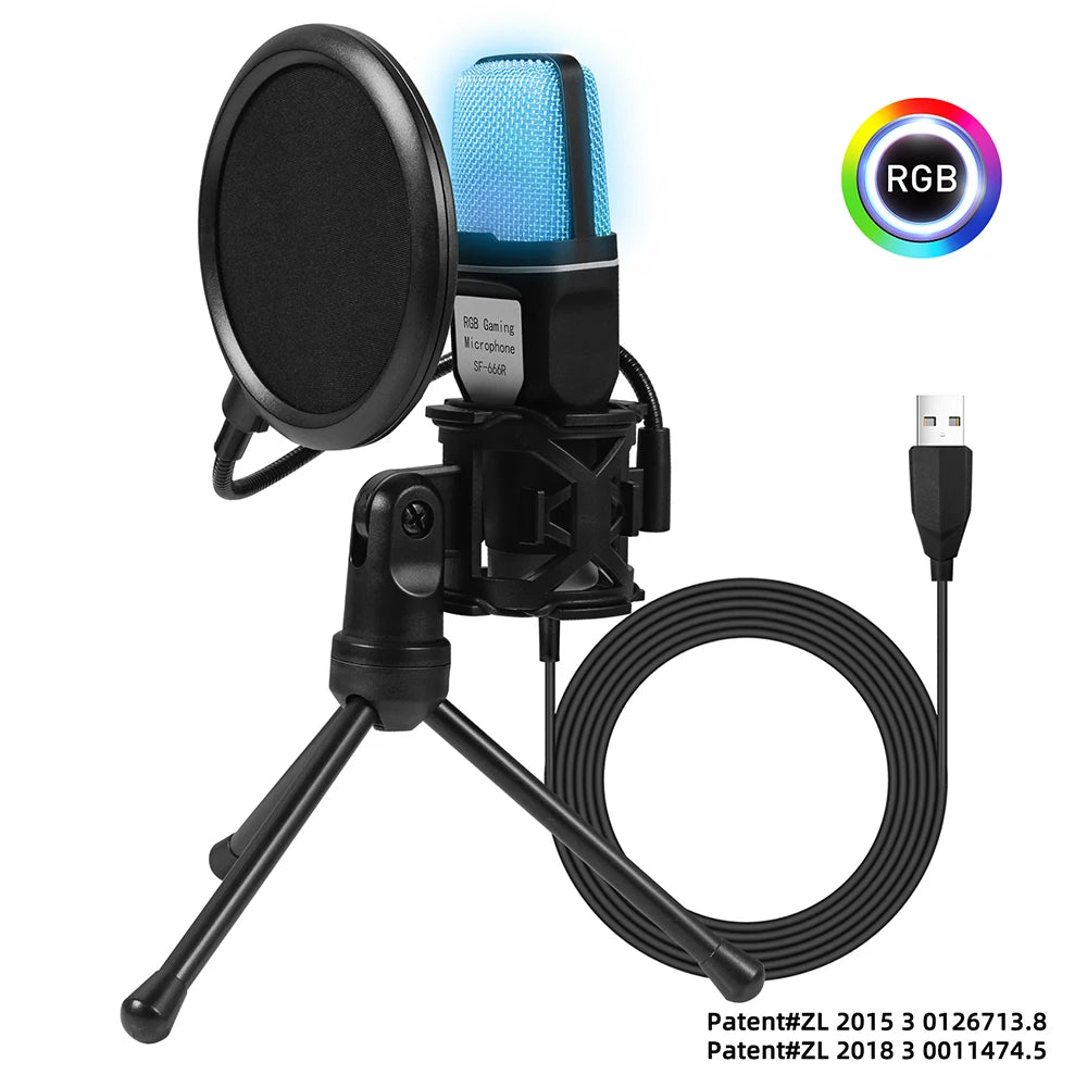 USB Microphone RGB Microfone Condensador