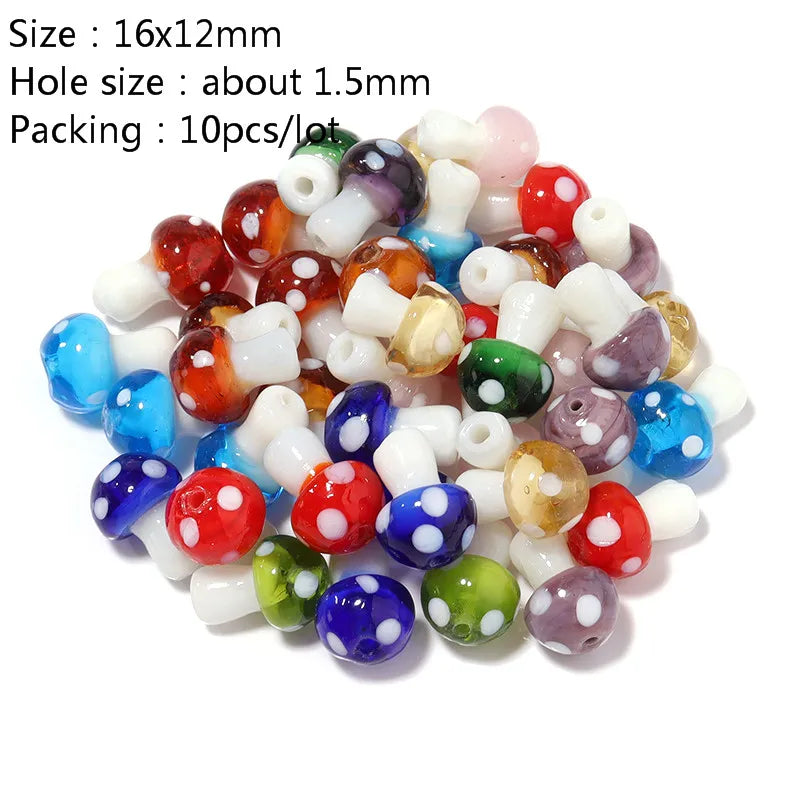 Colourful Lampwork Beads Glass Mushroom