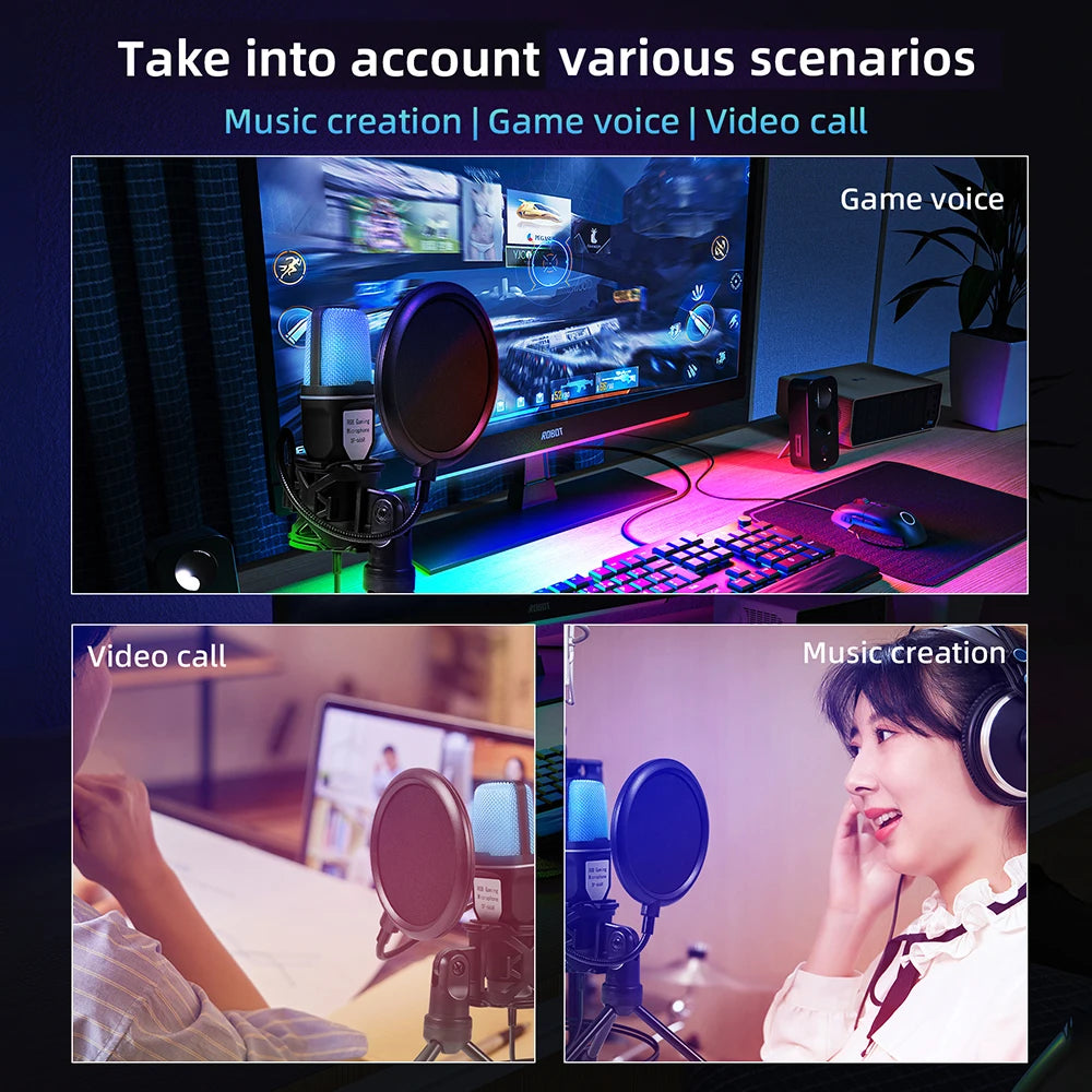 USB Microphone RGB Microfone Condensador