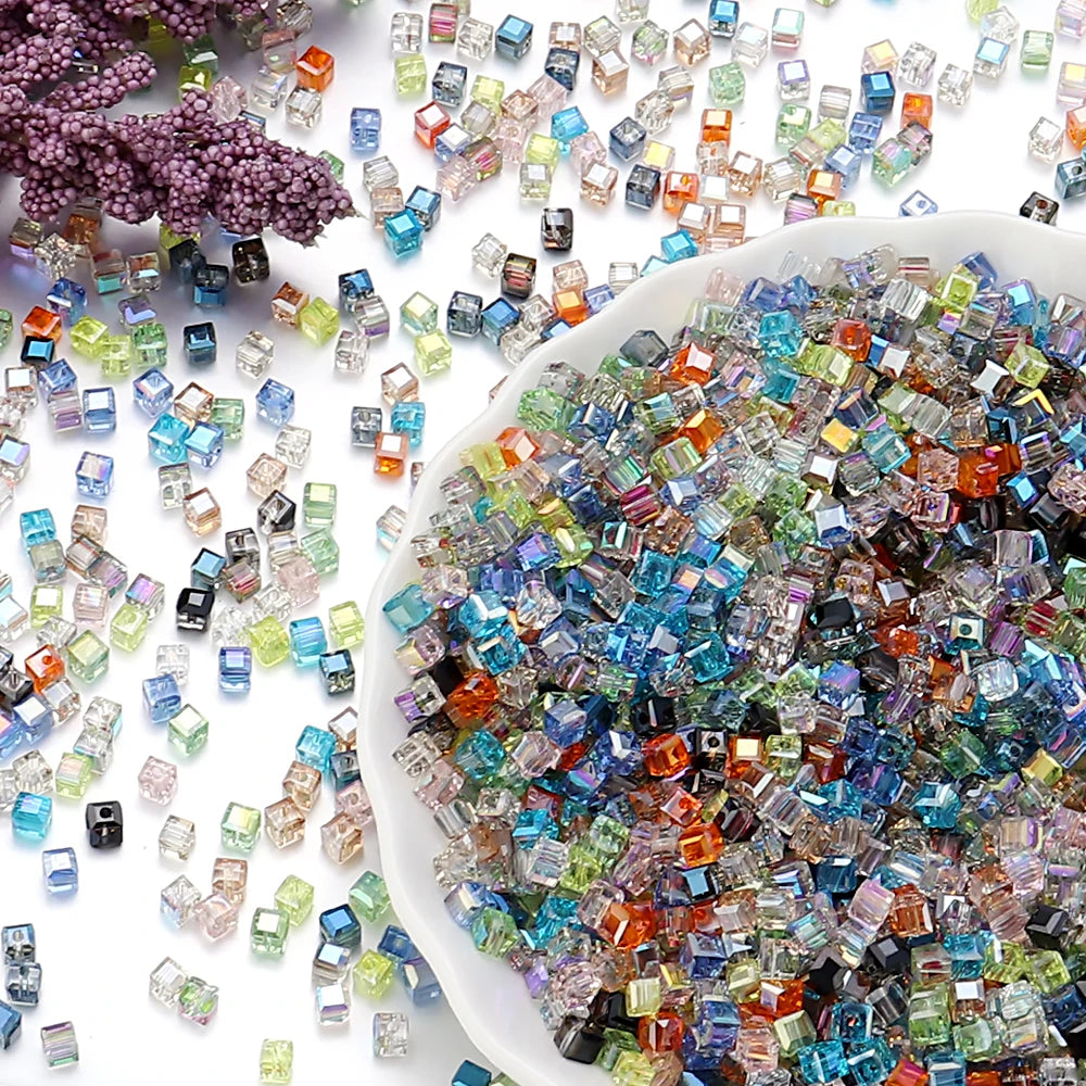 Square Faceted Glass Crystal Beads