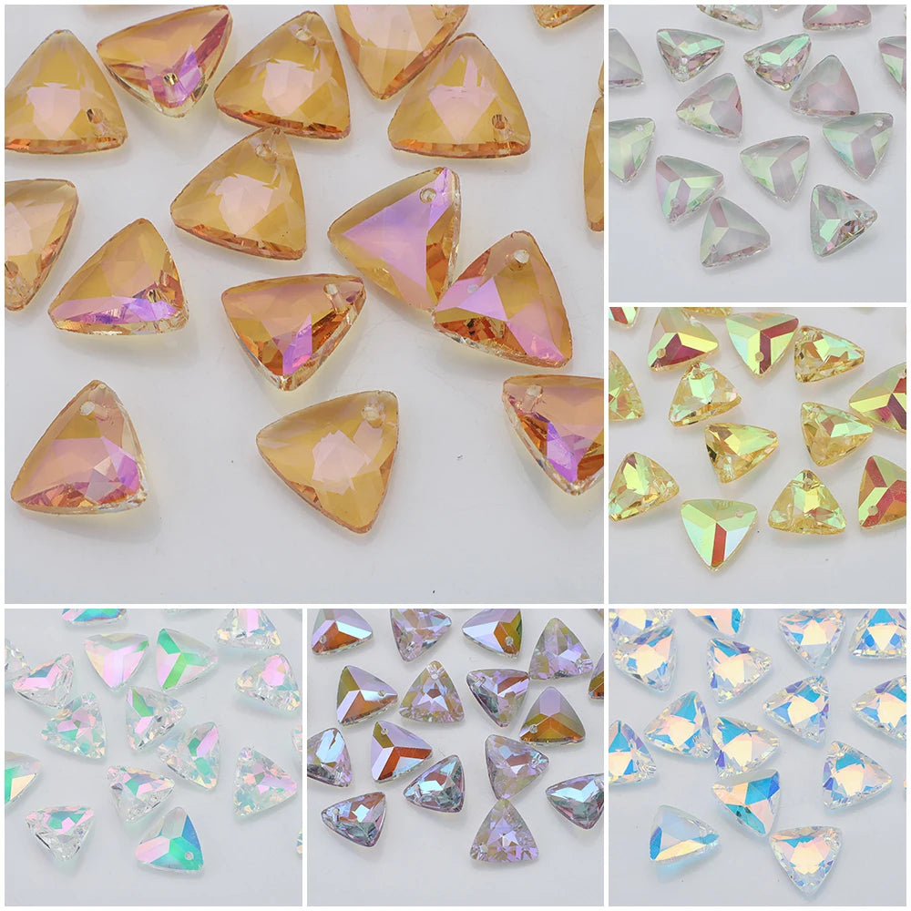 Crystal Glass Triangle Pendants Loose Gem Beads